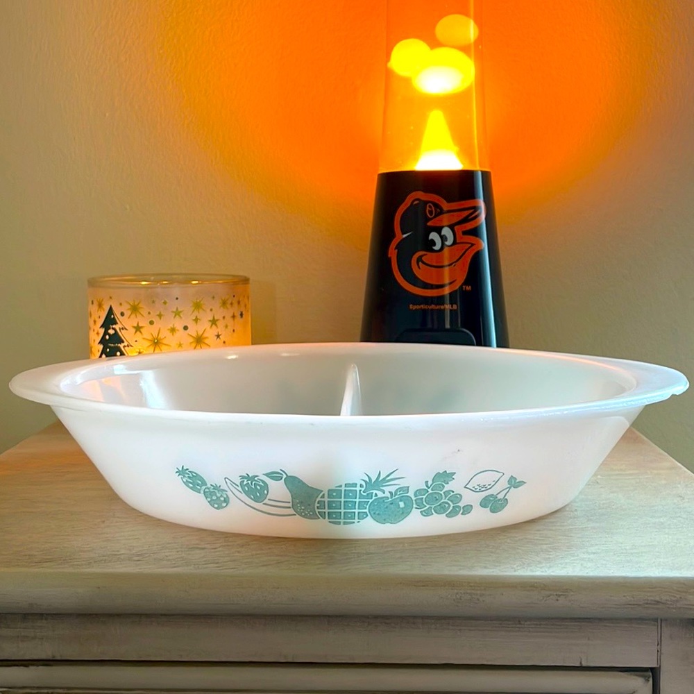 Vintage Glasbake Teal Fruit Divided Baking Dish